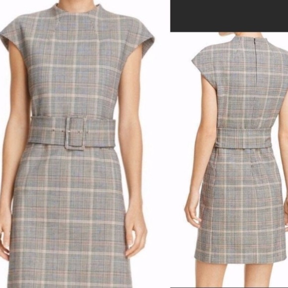 NWT Theory Wool blend Belted Plaid Check Sheath Dress 6 - Picture 2 of 12